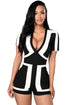 Sexy Classic Colorblock Solid Black Back Romper